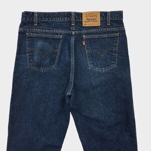 Vintage 90s Levis 550 Relaxed Fit Tapered Leg Orange Tab Jeans Dark Wash 36x30
